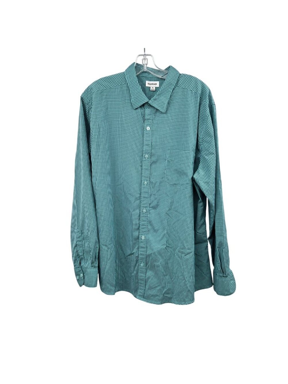Haggar Mens Check Button Up Shirt Turquoise/Green Size XL